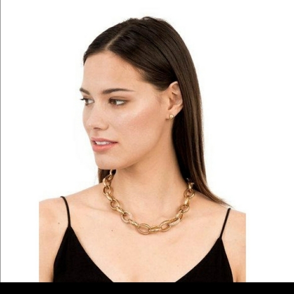Stella & dot gold tone pave link necklace - Picture 1 of 9